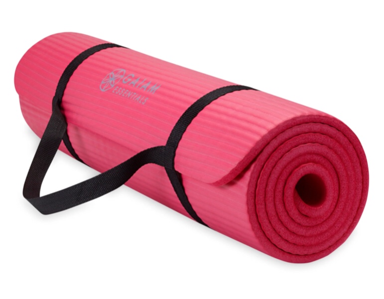 Gaiam Essentials Thick Yoga Mat Fitness & Exercise Mat with Easy-Cinch Yoga Mat Carrier Strap, 72"L x 24"W x 2/5 Inch Thick Green