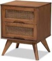 Baxton Studio Brown Finished Wood and Synthetic Rattan 2-Drawer Nightstand