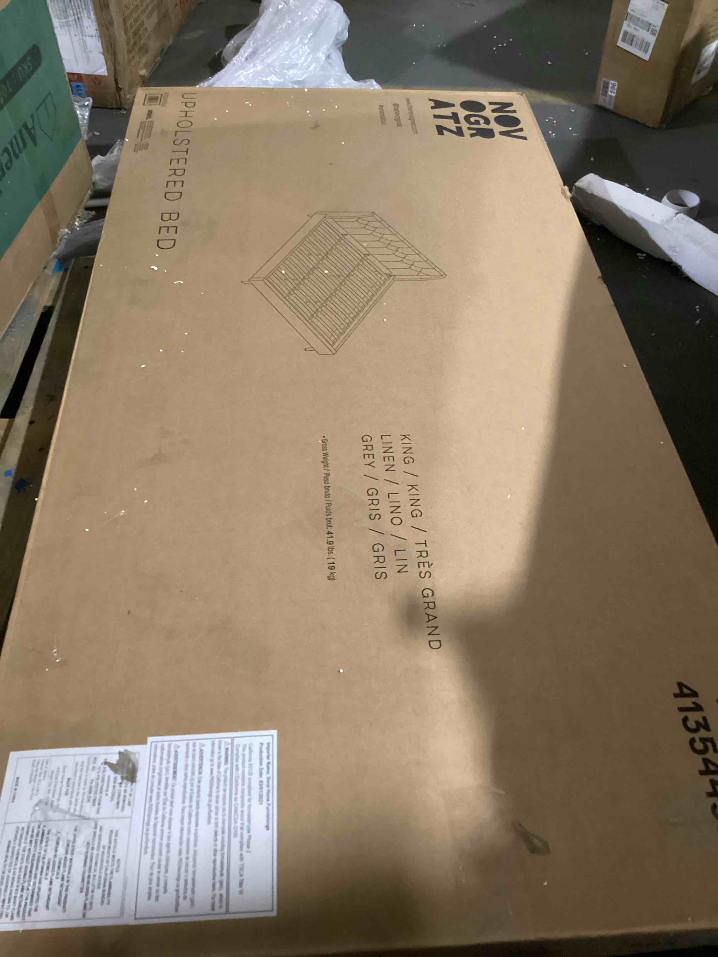 Her Majesty Gray Linen King Bed Frame Box 1/2 )