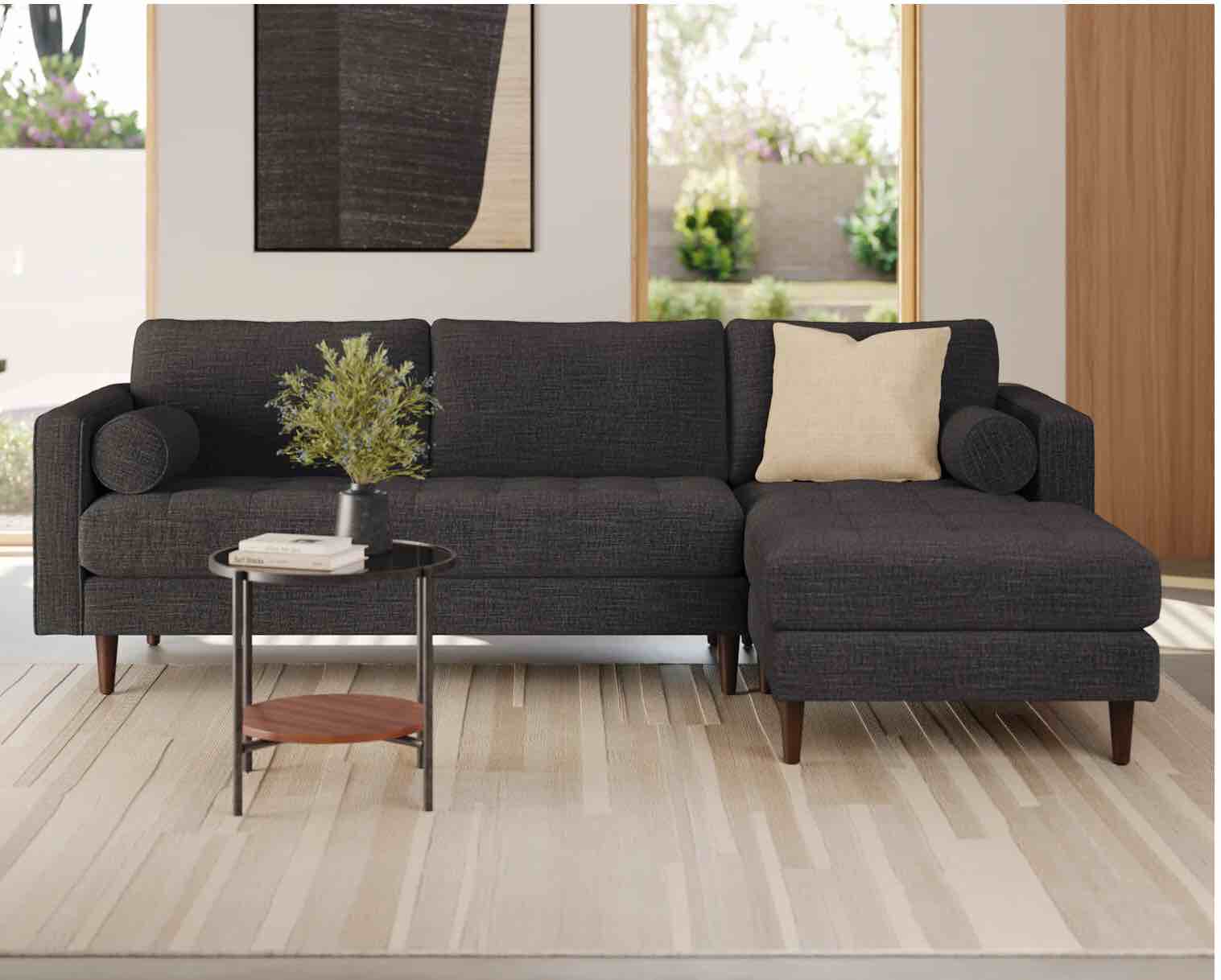 Sven 100" Tufted Right Sectional - Napa Charcoal (Incomplete Box 2/2 )