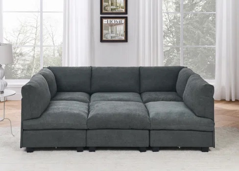 6 - Piece Upholstered Sectional(incomplete/ including 2 pcs ; ottoman and armless chair)