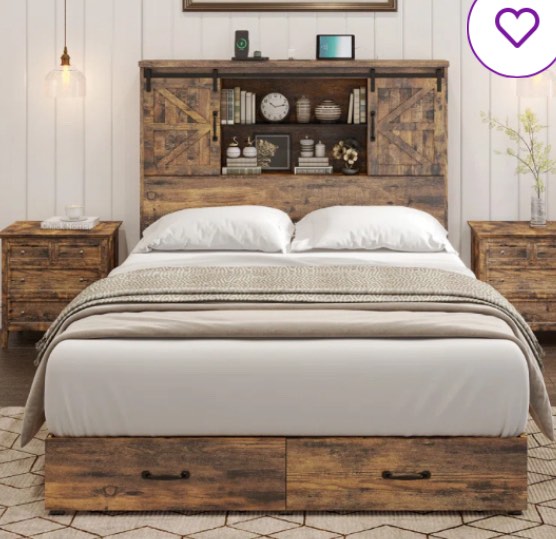 Sherell Wooden Platform Bed Frame with Sliding Barn Door Bookcase Headboard   (Size Unknown)