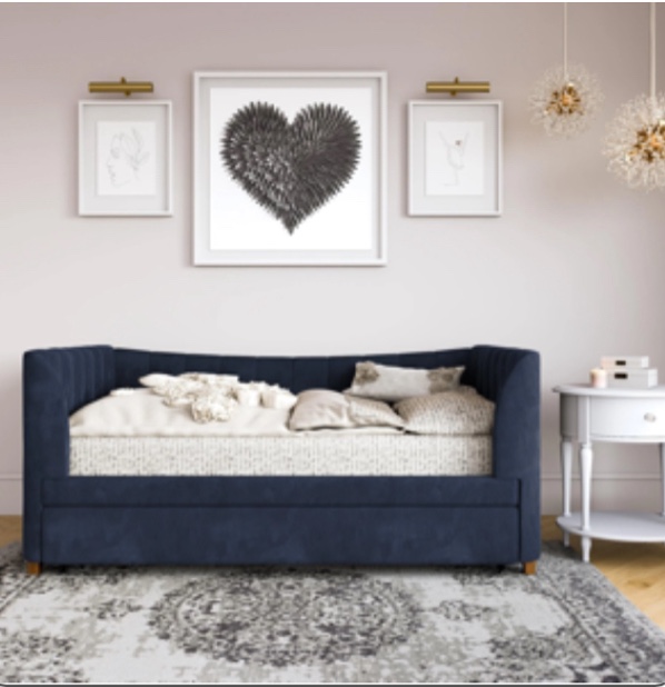 Little Seeds Valentina Upholstered Daybed with Trundle, Blue Velvet(incomplete box 2 of 2 )
