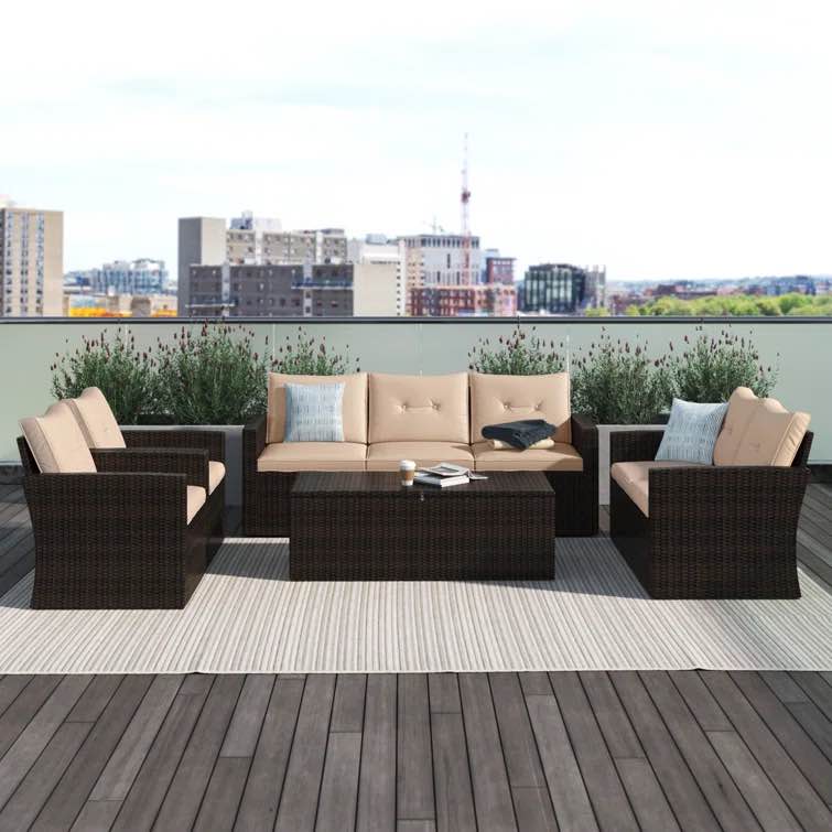 Barrada 5 Piece Rattan Sofa Seating Group with Cushions(incomplete box 1 of 2 )