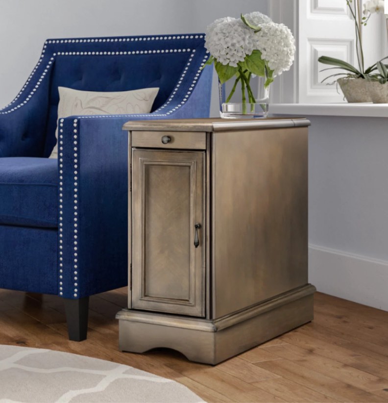 Korhonen Tray Top Block End Table with Storage and Built-In Outlets