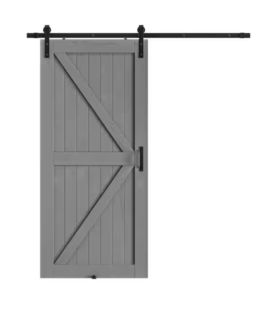 40 in. x 84 in. Grey Wood K-Shaped Natural Solid Finished Interior Sliding Barn Door with Hardware Kit(similar to stock photo) 