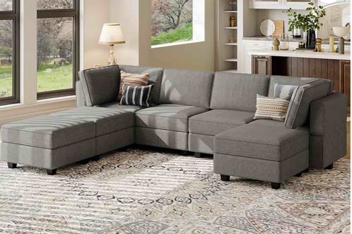 Belffin Oversized Modular Sofa with Storage Seat U Shaped Couch Modular Sectional Sofa Couch U Shape Sofas Grey(incomplete 1 box only ) similar to stock photo)