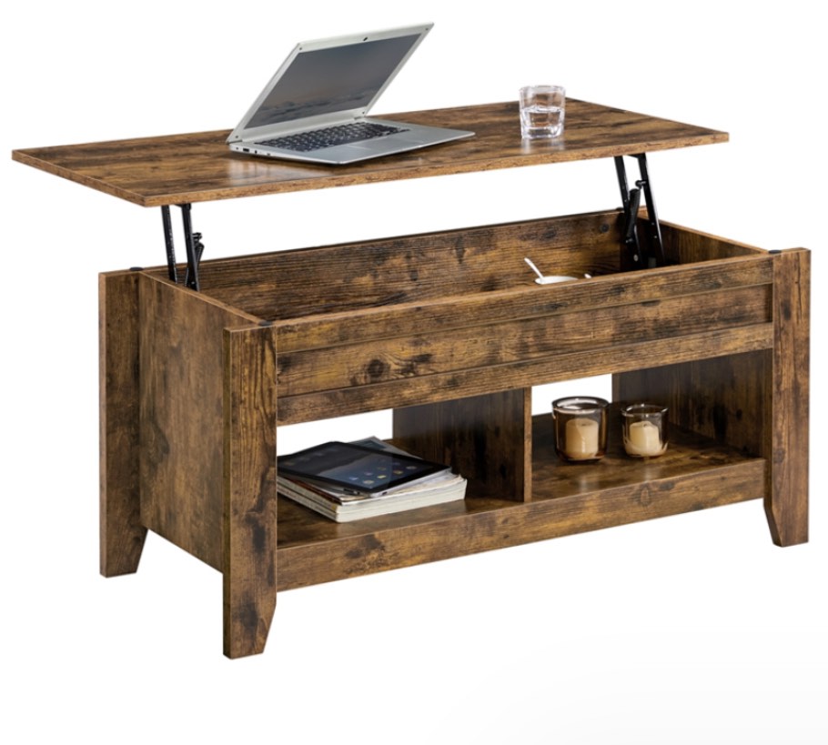 Yaheetech Lift Top Coffee Table w/Hidden Storage for Living Room,Rustic Brown