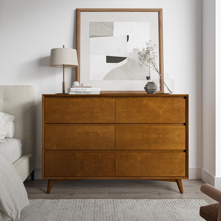 Mareesha Midcentury Solid Wood Legs Adjustable 6 - Drawer Dresser