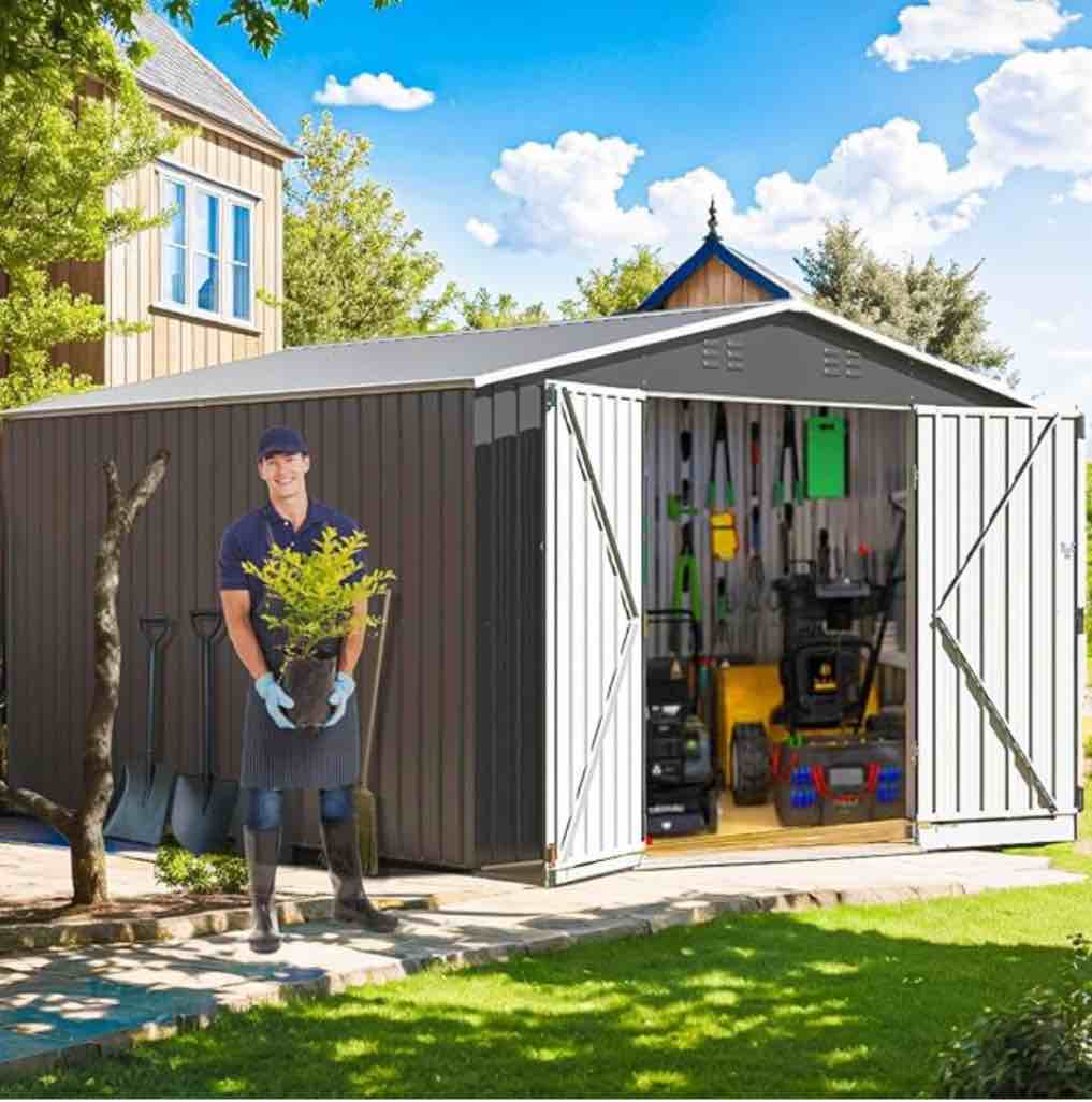 Evedy 12 x 10FT Metal Outdoor Storage Shed, Large Garden Tool Shed with Door, Shed Storage House, Metal Shed Outdoor Storage Utility Tool Storage Garden Sheds House,Garden Shed for Backyard, Patio(incomplete 1 box only )