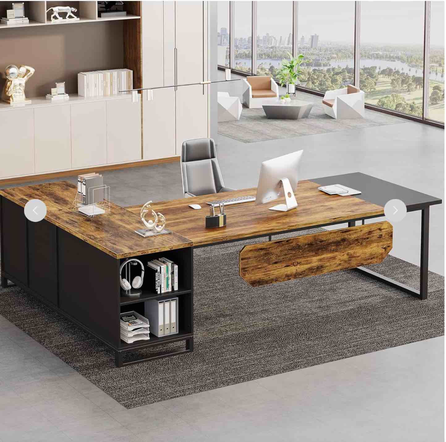 Tribesigns 70.8-Inch Executive Desk With 55-Inch File Cabinet, Large L Shaped Computer Desk With Storage Cabinet, Brown(incomplete box A ) 