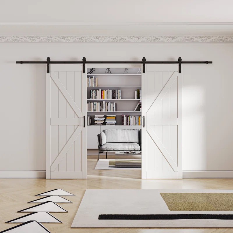 60" x 84" 2 Piece PVC Paneled Manufactured Wood Double Sliding Barn Doors with Installation Hardware Kit