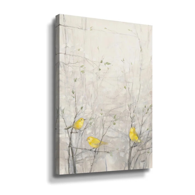 'Birds in Trees I' by Julia Purinton, Yellow Birds in Spring Animal Painting Wall Art Print
