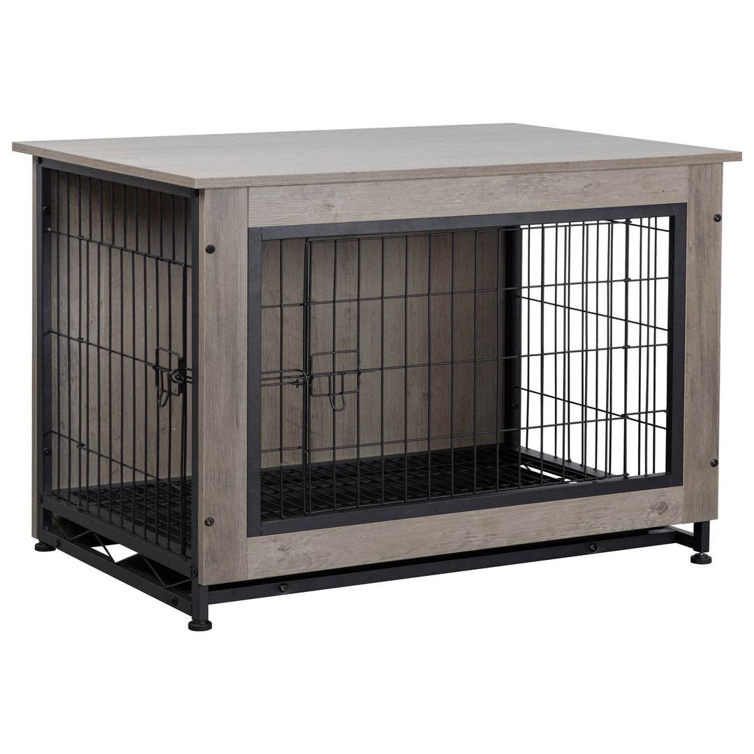 Walsunny Wooden Dog Crate Furniture,Double-Doors Kennel Indoor with Divider and Removable Tray,End Table Dog Crate 