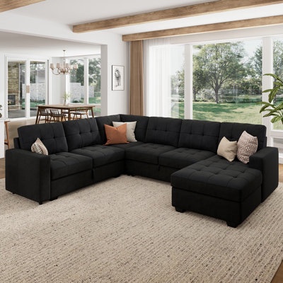 U-Shaped Sleeper Sectional Tufted Sofa Bed with Storage Chaise(Box E only 5 of 5)