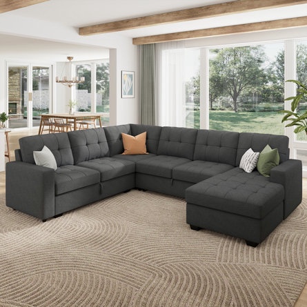 U-Shaped Sleeper Sectional Tufted Sofa Bed with Storage Chaise(incomplete box 3 of 5 only)