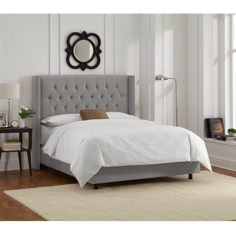 Queen Rita Upholstered Metal Wingback Bed(Box 1 of 2)