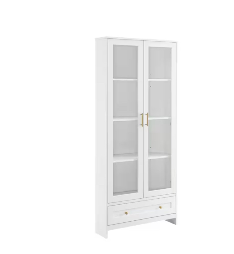 Home Source Corner Storage Cabinet in White with Glass-Doors