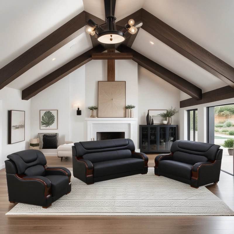 3 Piece Premium Cowhide Genuine Leather Living Room Sofa Set