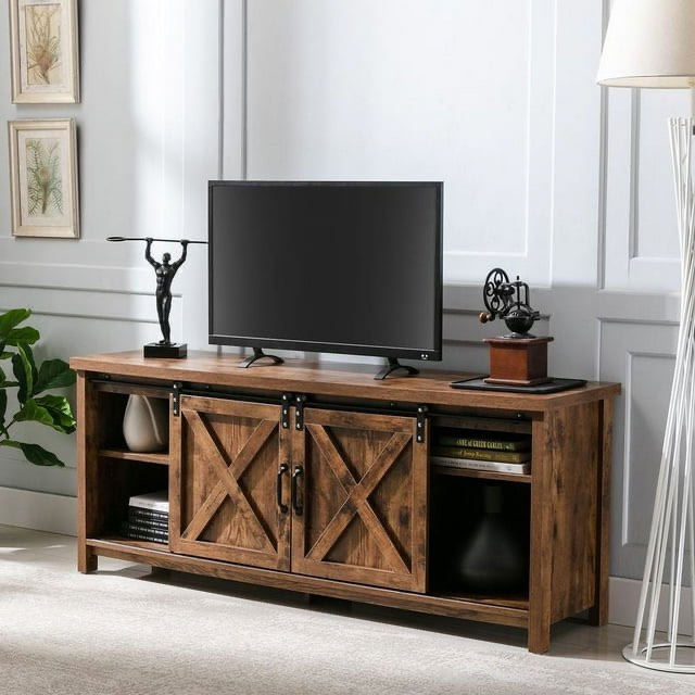 Yaoping 58" Farmhouse Sliding Barn Door TV Stand for TVs Up to 65" Television Cabinet(Rustic Brown)