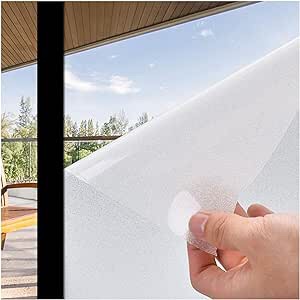rabbitgoo Privacy Window Film, Frosted Glass Window Clings, Static Cling Heat Blocking Door Stickers for Home Bathroom, Removable Indoor Window Decal Coverings Day and Night