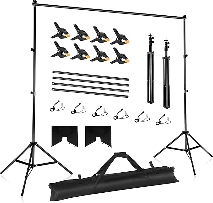 Backdrop Stand 10x7ft Adjustable Photo Backdrop Stand Kit Photography Backdrops with 4 Crossbars, Photo Studio Adjustable Background Stand for Parties/Wedding