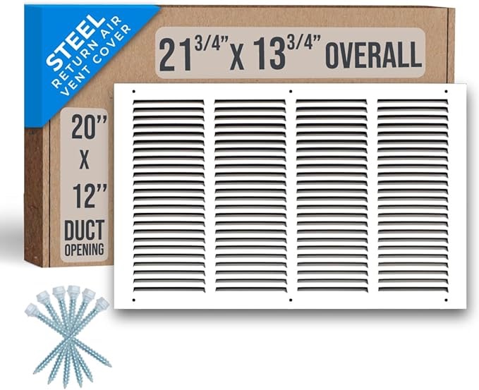 Fits 20x12 Duct Opening | Steel Return Air Grille by Handua | Vent Cover Grill for Sidewall and Ceiling | White | HVAC Cold Air Intake Grille | Outer Dimensions: 21.75"W X 13.75"H