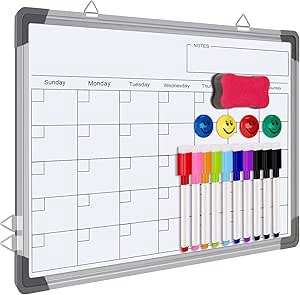 Large Dry Erase Calendar Whiteboard for Wall, Polegas 24" X 18" Magnetic White Board Calendar, Double Sided Whiteboard Calendar Dry Erase, Wall Hanging Monthly Calendar Board for Home School Office