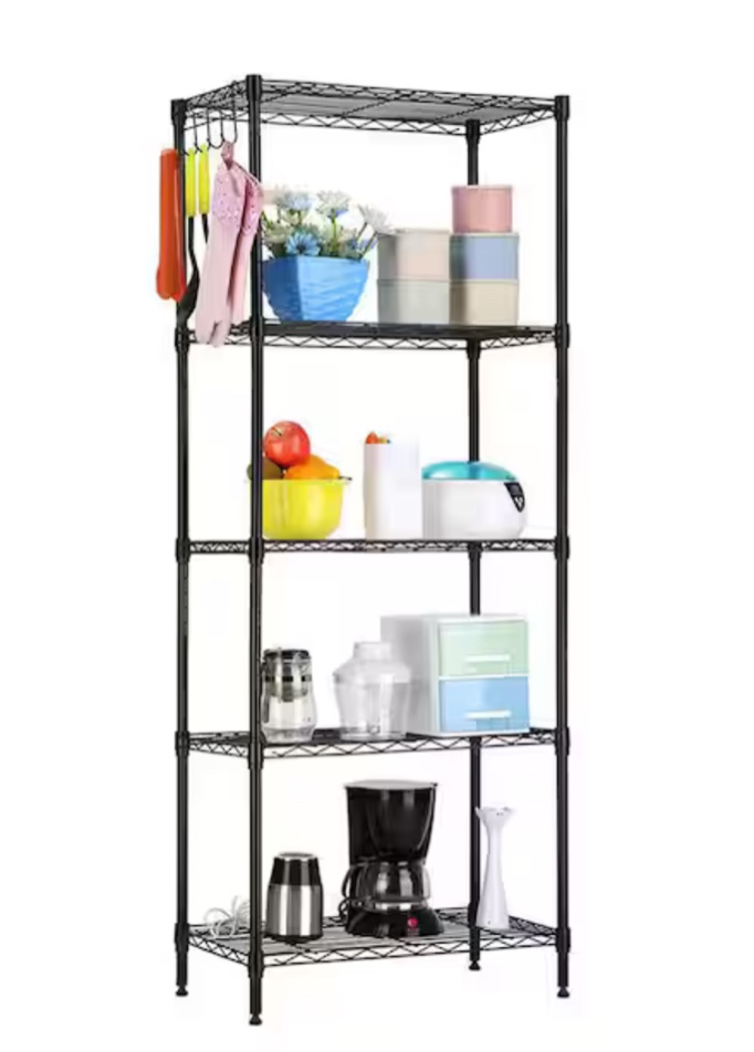 Karl home Black 5-Tier Heavy Duty Steel Freestanding Garage Storage Shelving Unit (21.3 in. W x 59 in. H x 11.42 in. D)