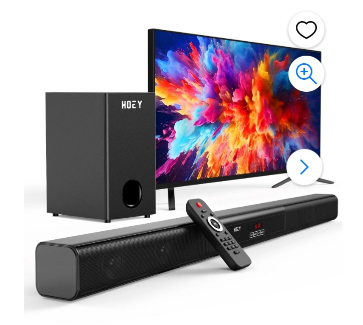 60W Sound Bars for TV with Subwoofer, 2.1 Deep Bass Small Soundbar Monitor Speaker Home Theater Surround System PC Gaming Bluetooth/AUX/Optical Connection, Wall Mountable
