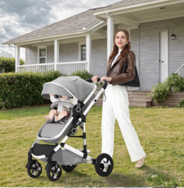 AILEEKISS 2 in 1 Convertible Baby Stroller, Unisex Folding Infant Newborn Bassinet Pram, Light Grey