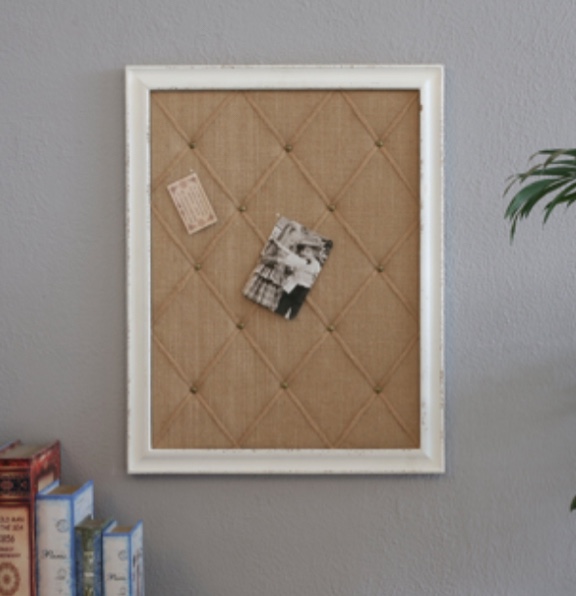 Antique White Linen Fabric Pin Board, 21"×27" Message Board Wall Decor, Burlap Bulletin Board Picture Memo Board, Large Cork Boards for Walls with Frame, Vision Board for Farmhouse Home,Office Decor