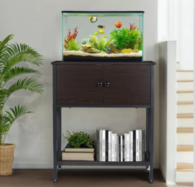 Naipo 20-29 Gallon Metal Fish Tank Stand with Cabinet, Heavy Duty Aquarium Stand, Turtle Tank, Reptile Terrarium, 500lbs Capacity, Anti-tilt Device, Black