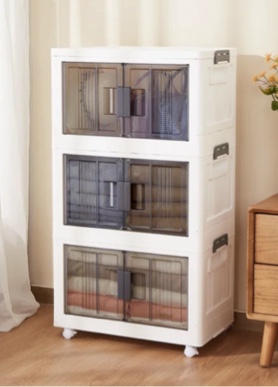 Ophanie 144QT Storage Bins with Lids- Folding Storage box with Doors and Wheels, Collapsible Plastic Storage Bins for Closets, Stackable Storage Organizer, Storage Containers for Closet, 3 Pack Cubes