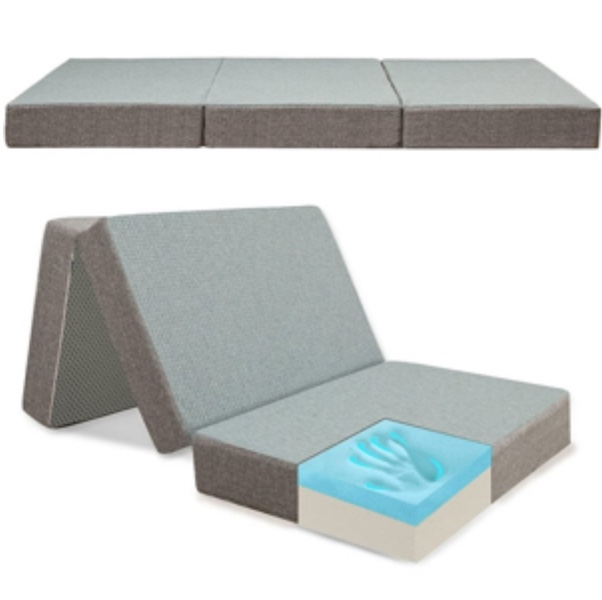 MAXYOYO Foldable Mattress, 6 Inch Foam Trifold Mattress Camping Mattress, Portable Floor Mattress Folding Bed with Washable Cover Cot Folding Mattress for Travel, Van, Guest, Grey, 32x75 Inch