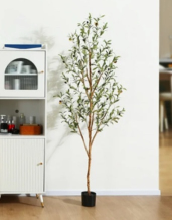 6 ft Artificial Olive Plants with Realistic Leaves and Natural Trunk, Silk Fake Potted Tree with Wood Branches and Fruits, Faux Olive Tree for Office Home Decor
