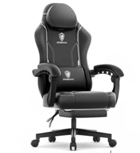 Dowinx Gaming Chair with Pocket Spring Cushion for Adults, Ergonomic Computer Chair with Footrest and Massage Lumbar Support for Office, Gaming, 300LBS, Black