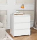 Homfa White Nightstand with 3 Drawers, Sofa Table for Living Room, Modern Wooden Storage Cabinet for Bedroom