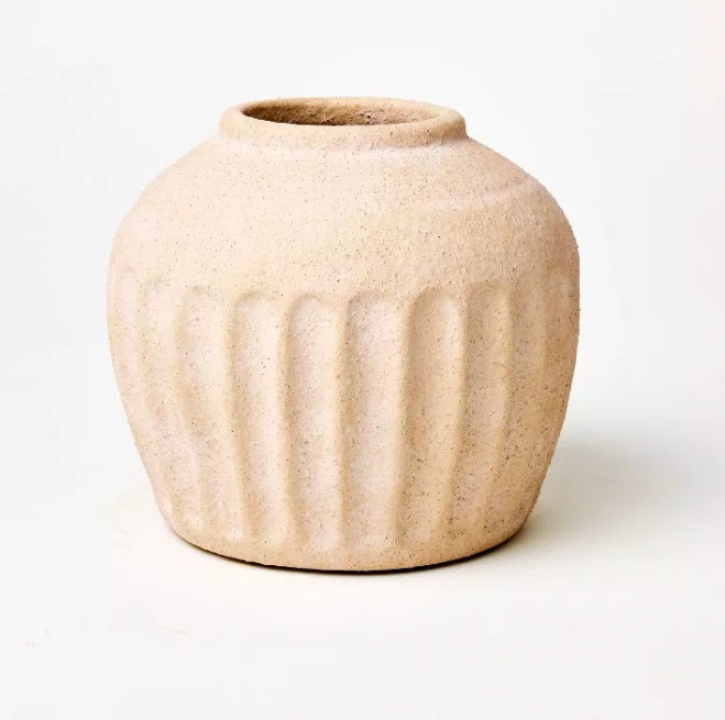 Short Carved Ceramic Vase - Threshold™ designed with Studio McGee: 6.75" Terracotta Tabletop Decor