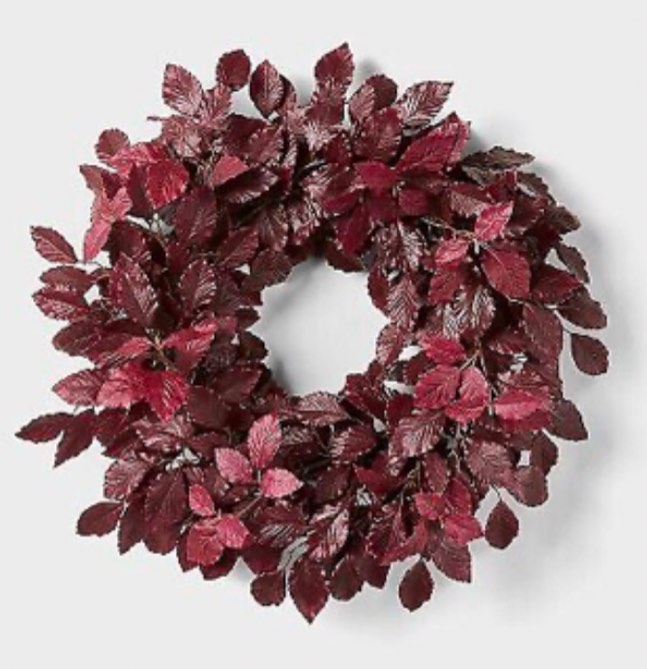 Artificial Leaf Wreath Arrangement Burgundy - Threshold™ designed with Studio McGee: Faux Polyester Floral, Indoor Decor, Unlit