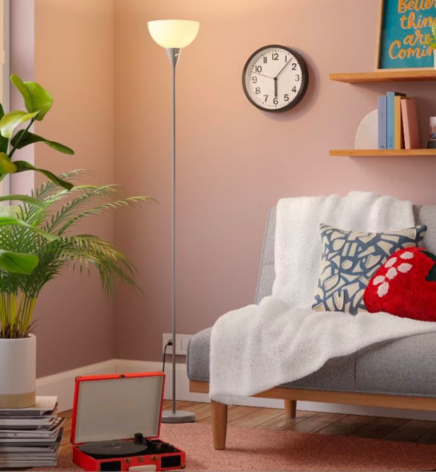 Torchiere Floor Lamp Silver - Room Essentials™: Minimalist Ambient Uplight, ETL Listed