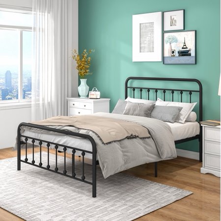 Uhomepro Full Platform Bed Frame with Headboard Metal Full Size Bed Frame for Adults Teens Kids Rustic Vintage Full Bed Frame Bedroom Furniture