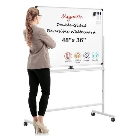 VUSIGN 48 X36 Mobile Magnetic Double-Sided Reversible Whiteboard Height Adjust