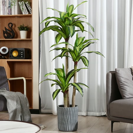 Artificial Plants 5ft Dracaena Tree Faux Plants Indoor Outdoor Decor Fake Tree in Pot Silk Plants for Home Decor Office Living Room Porch Patio