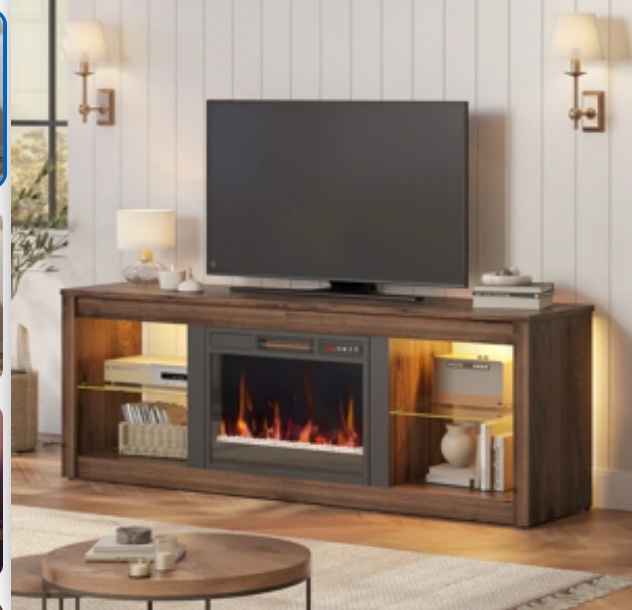 Bestier Modern Electric 7 Color LED Fireplace TV Stand for TVs up to 70", Black Marble