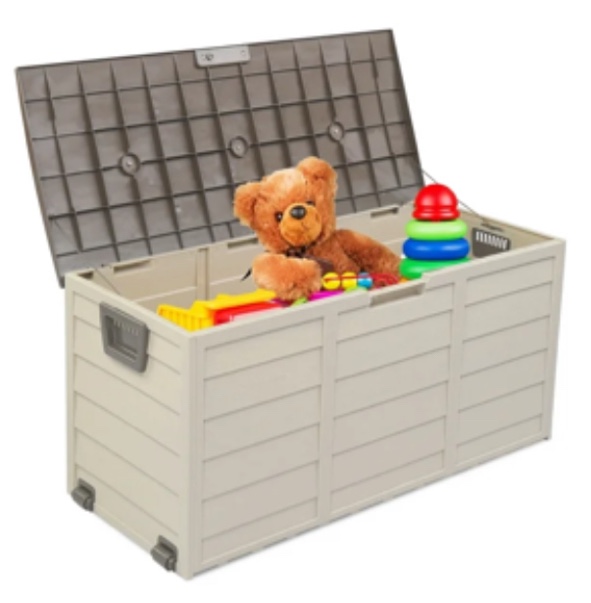 Ktaxon 75gal Outdoor Garden Plastic Storage Deck Box Chest Tools Cushions Toys Brown