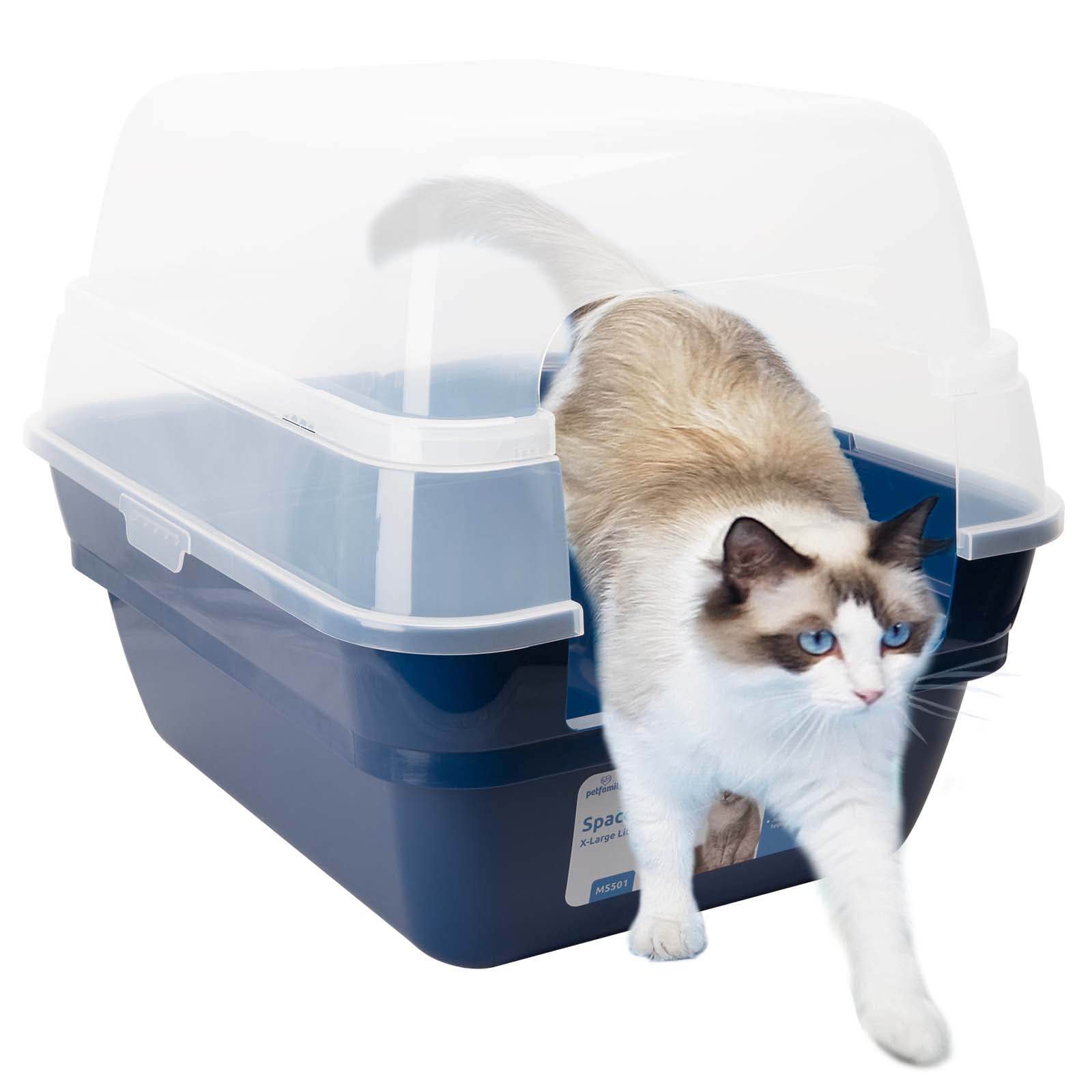 Petfamily Extra Large Cat Litter Box Color Navy Blue Jumbo Hooded 21.60 X 17.80 X 17.30 in