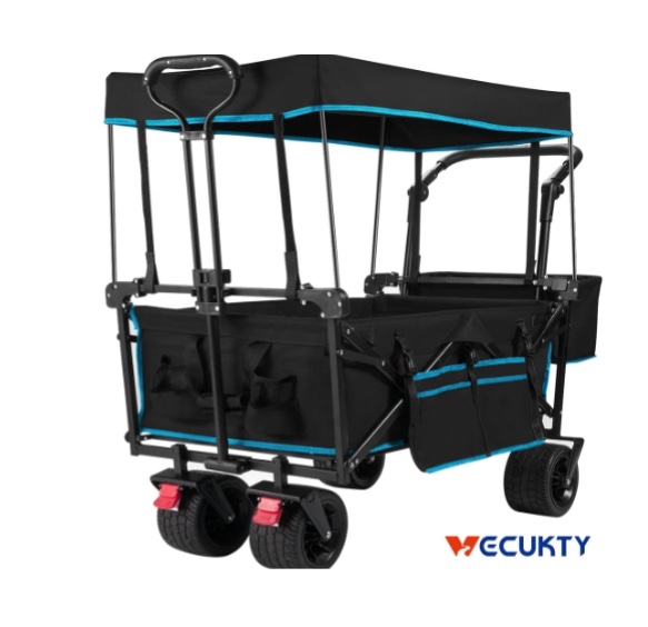 VECUKTY Collapsible Garden Wagon Cart with Removable Canopy Black