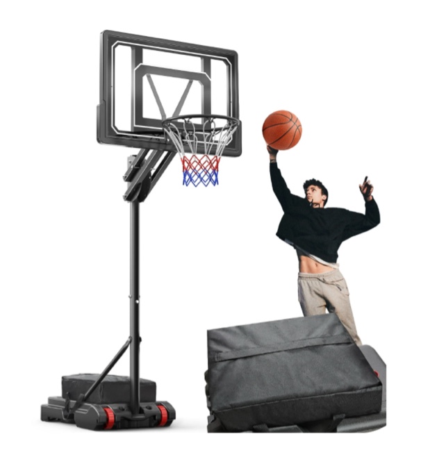 VIRNAZ 33 in. Portable Basketball Hoop & Goal System for Outdoor Indoor Court 5.5 - 9.5 ft. Easy Height Adjustable with Weight Bag