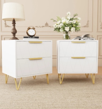 Behost White Nightstand for Bedroom,Modern 2 Drawers Nightstand with Storage,2 Pack